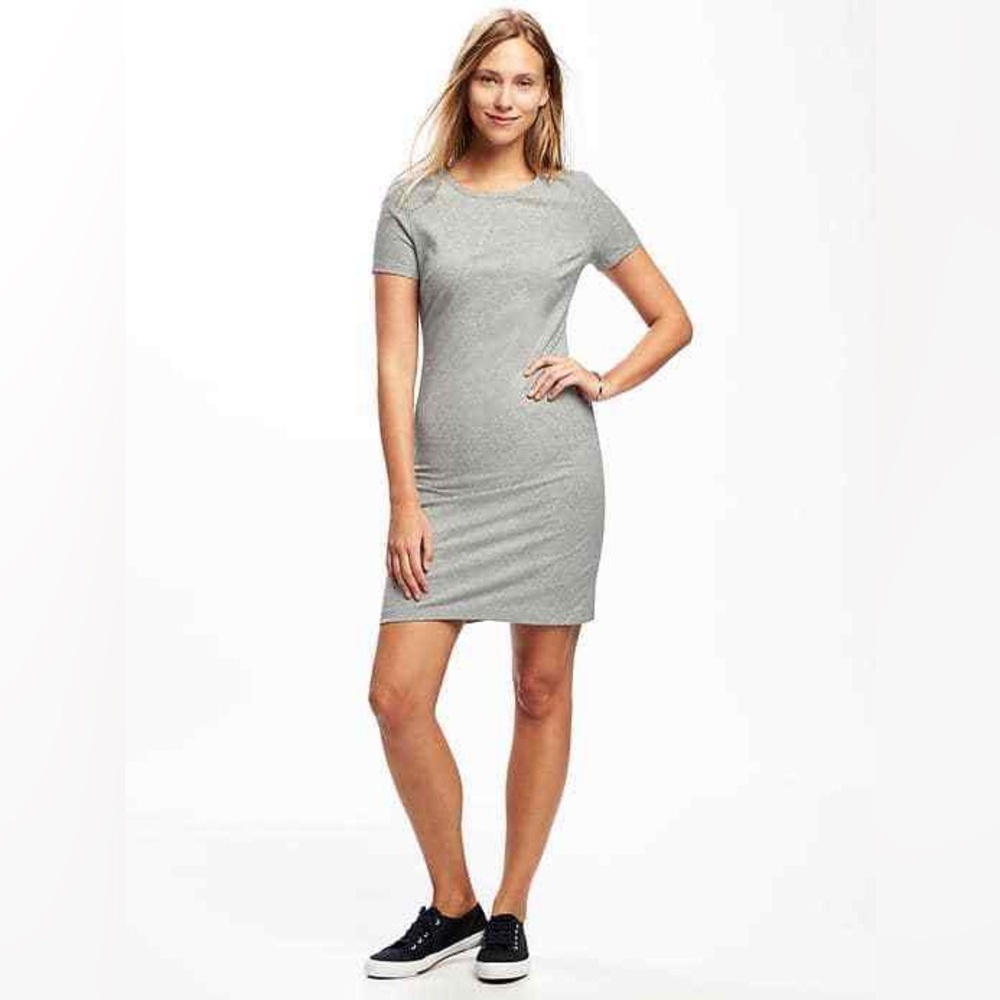 Old Navy Knit TShirt Bodycon Midi Dress in Heather Gray